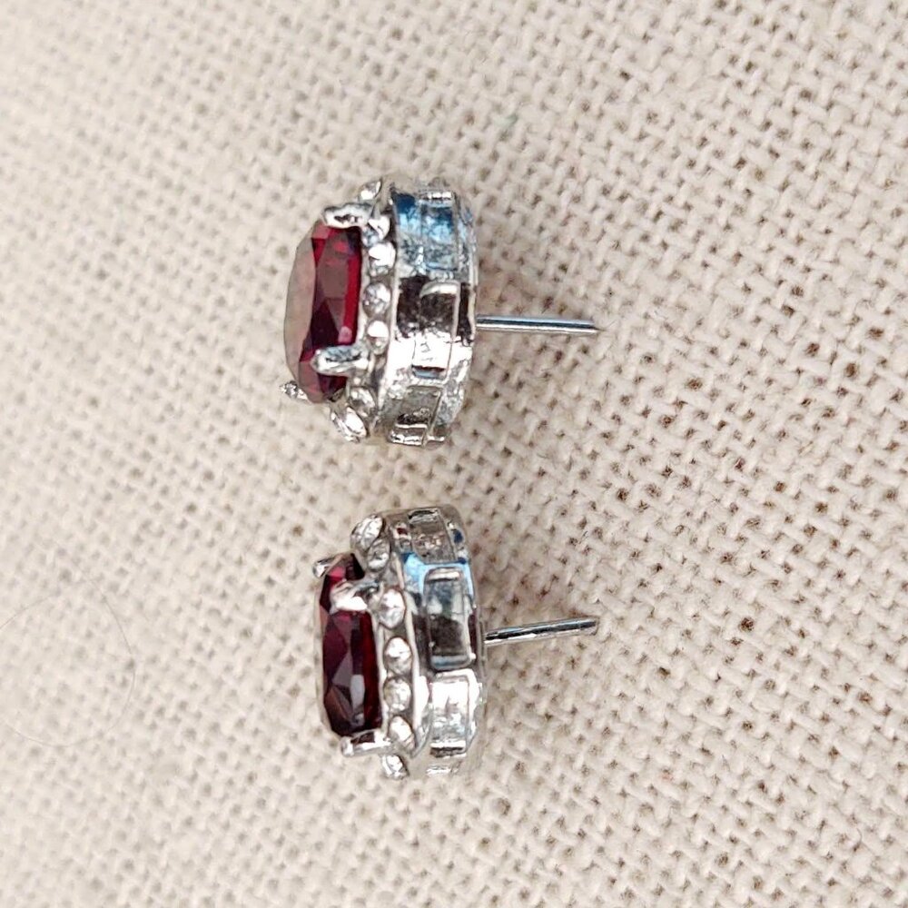 Faux ruby and diamond stud earrings - Picture 7 of 9